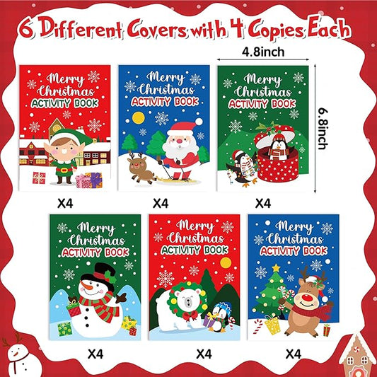 Christmas Activity Books for Kids - 24Pcs Merry Christmas Mini Games Coloring Book Set Bulk Mazes Word Search Word Scramble Games for Xmas Stockings Goodie Bags Stuffer Filler Holiday Party Supplies