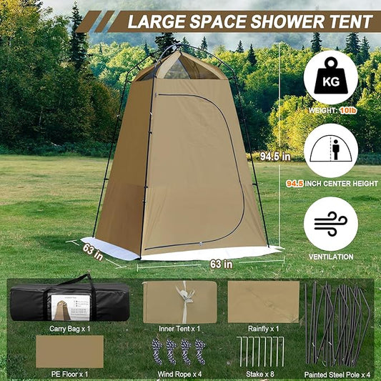 Camping Shower Tent, Oversize Pop Up Changing Tent, Portable Outdoor Bathroom Toilet Tent with Floor, Easy Set Up Privacy Shelter for Dressing, Hiking, Fishing, UPF50+