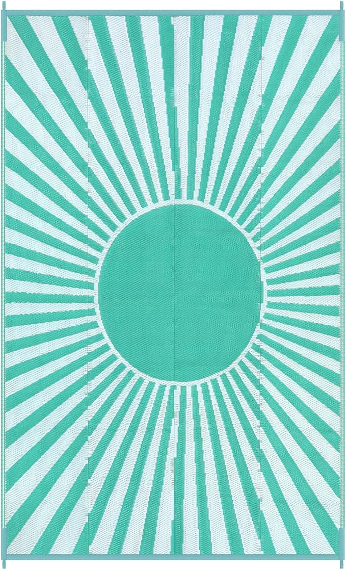 Anidaroel Outdoor Area Rug for Patio Clearance 5x8ft Waterproof, Reversible Plastic Straw Rug Outside Rug, Outdoor RV Mat for Camping, Porch, Balcony, Pool Deck, Backyard(Green,5‘x8')