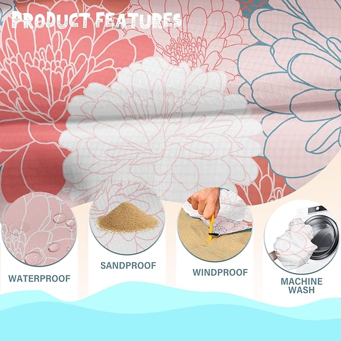 Beach Blanket Waterproof Sandproof 1-7 Adult Oversized 78 '' ร 81 '' Lightweight Durable Compact Sand Free Beach Mat for Travel Camping Hiking Picnic Blanket Extra Large