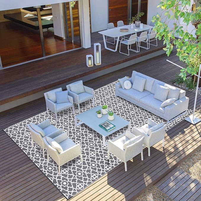 HEBE Outdoor Rug 9'x18' for Patios Waterproof Clearance Reversible Patio Mat Plastic Straw Rug RV Camping Mat Outside Area Rug Carpet for Camping RV,Porch,Deck,Balcony,Camper,Backyard