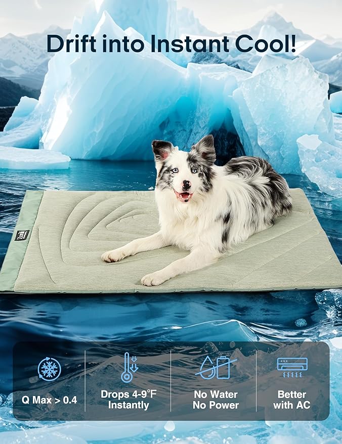 ZonLi Dog Cooling Mat, 59" x 40"Extra Large, Waterproof Cooling Pad for Dogs & Cats, Portable & Durable Pet Mat for Crate, Trunk, Camping, Outdoors, Machine Washable, Ice Green