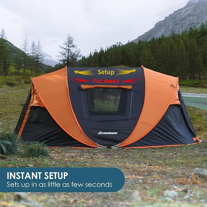 EchoSmile Camping Instant Pop Up Tent, 2/4/6/8/10 Person, Water Resistant Dome, Easy Setup for Camping Hiking and Outdoor, Portable with Carry Bag, 3 Season