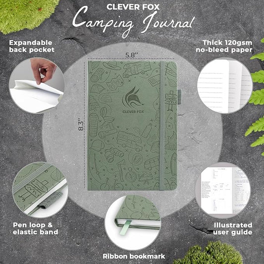 Clever Fox Camping Journal – Camper Log Book & RV Trip Planner – Outdoor Camp Journal & Adventure Travel Notebook – 12 Trips Total, 8 Pages per Trip – Hardcover, A5 Size (Cypress)