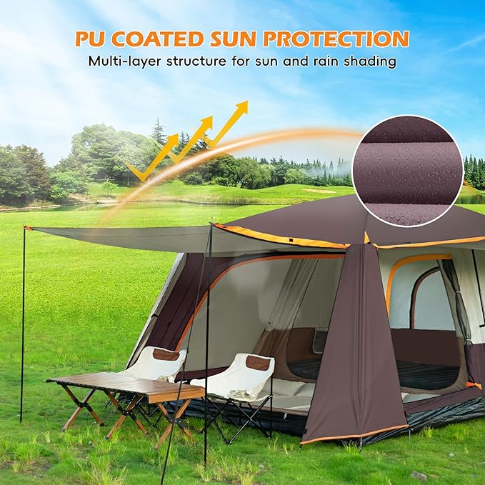 Camping Tent 4-6 Person, Double Layer, Multi-Room Family Cabin Tents with 3 Doors, Mesh Windows, Rainfly & Windproof, Large Waterpoof Tents for Outdoor Camping Hiking Picnic Gathering