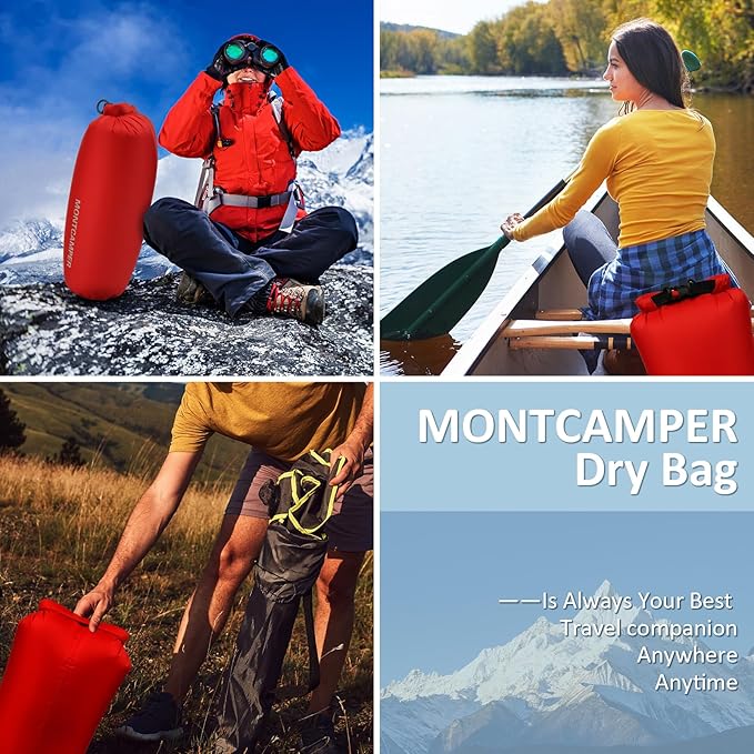 2-pack 30D Nylon Waterproof Dry Bag-Portable Storage Sack for Kayaking, Hiking and Rafting-Roll Top Closure-Float on Water(5L/20L,Red)