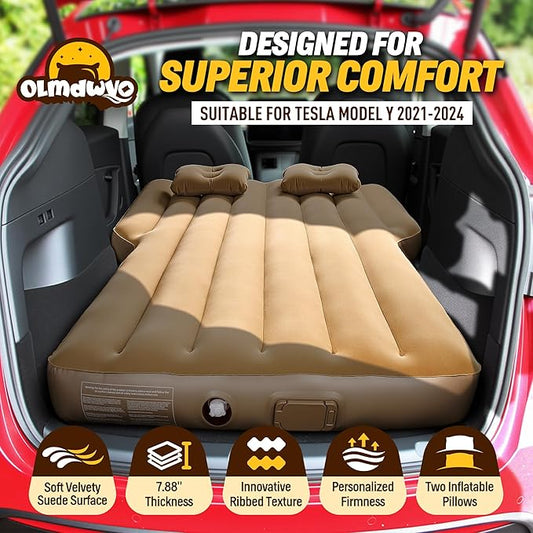 Camping Air Mattress for Tesla Model Y (Max 440lbs), Self-Inflating Car Sleeping Pad with Wireless Charging Air Pump, 7.88” Thick, Portable Sleeping Mat for Tesla Model Y Accessories 2024-2021