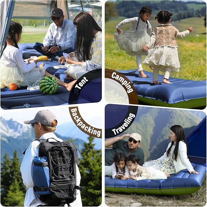 Sleeping Pad for Camping, 5 Inch Extra Thick Camping Sleeping Pad with Pillow Built-in Foot Pump, Lightweight Inflatable Sleeping Mat, Backpacking, Hiking, Tent