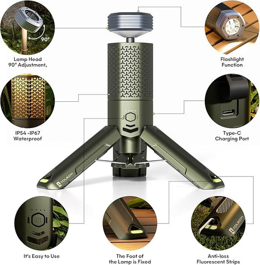 YOUKOYI Camping Light with Telescopic and Collapsible Portable Night Light 10500mAh Battery Magnetic Base Flash Light, IP67 Waterproof Lantern for Hiking Camping Adventure Emergency Lighting