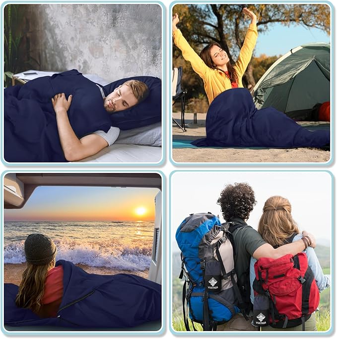 Sleeping Bag Liner, Self Tan Sleep Sack, Adult Sleep Sack, Two-Way-Zipper Expose Feet Separately, Portable Single Camping Travel Sheets for Hotel,Hostels,Business Trips