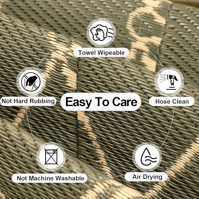 OutdoorLines Indoor Outdoor Rugs for Patio 5x8 ft - Reversible Outside Carpet, Stain & UV Resistant Portable RV Mat, Plastic Straw Rug for Camping, Pool Deck, Porch Rhombus Deep Lichen Green & Vanilla