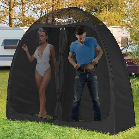 EighteenTek Shower Tent Camping, 2-Room Portable Changing Room, Outdoor Shower Enclosure, Pop Up Privacy Tent Shelter with Floor & Doors, Changing Tent, Camping Toilet, Bathroom