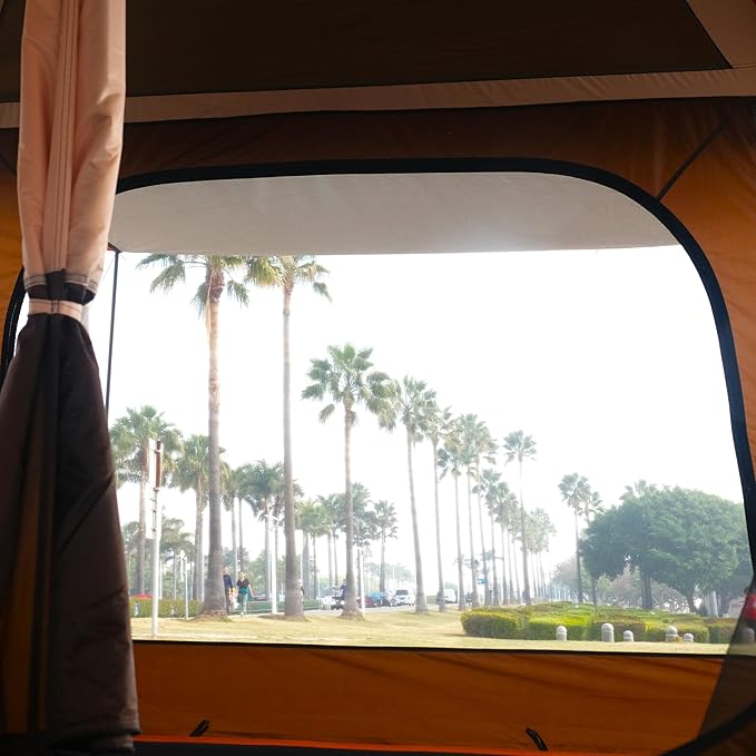 KTT Large Family Cabin Tent 10-12 Person,14.1X10X6.58ft,2 Rooms,3 Storage Pockets,2 Bay-Windows 3 Doors and 3 Windows with Mesh,Straight Wall,Waterproof,Double Layer,Big Tent for Outdoor,Camping