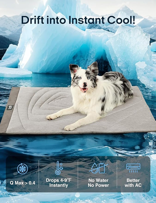ZonLi Dog Cooling Mat, 43" x 30" Large, Waterproof Cooling Pad for Dogs & Cats, Portable & Durable Pet Mat for Crate, Trunk, Camping, Outdoors, Machine Washable, Pebble Grey
