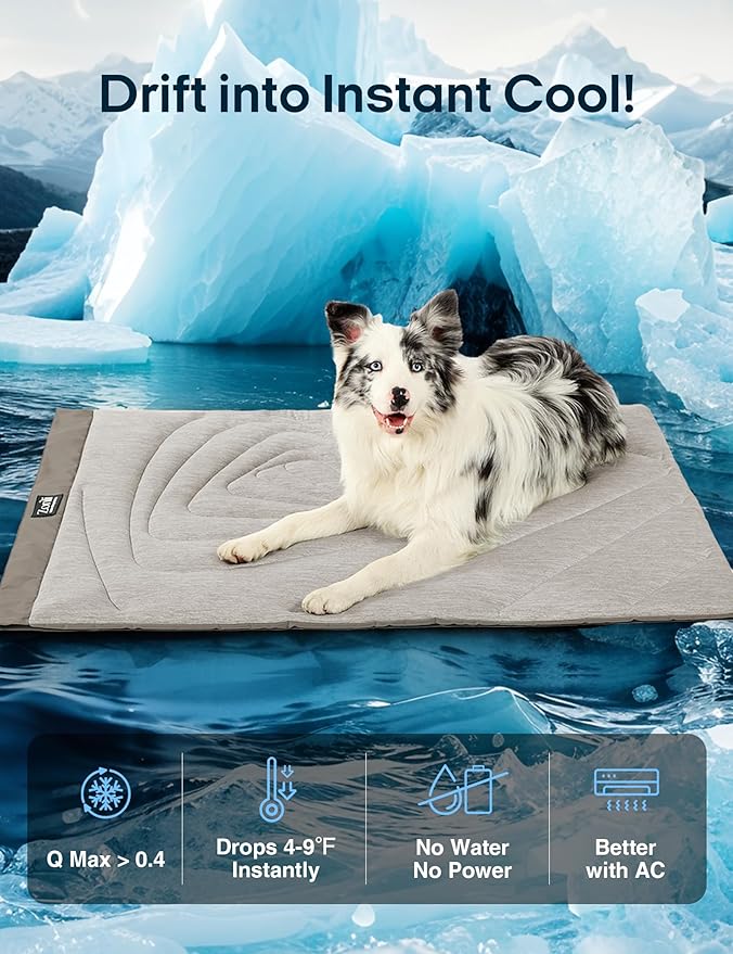 ZonLi Dog Cooling Mat, 20" x 16"Small, Waterproof Cooling Pad for Cats & Rabbits, Portable & Durable Pet Mat for Crate, Trunk, Camping, Outdoors, Machine Washable, Pebble Grey