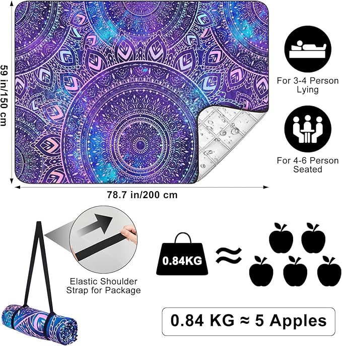 ICOSY Picnic Blankets Beach Blanket, Waterproof Outdoor Blanket Sandproof Picnic Camping Mat Camping Essentials 78" x 59"