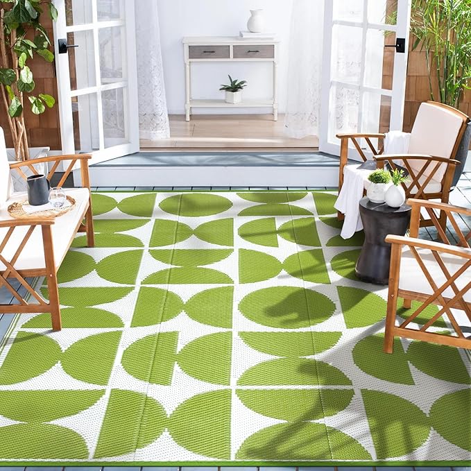 Wonnitar Outdoor Rug 6x9, Waterproof Patios Rug Reversible Plastic Straw Rug, Large Outside Area Rug, Portable Camper RV Mat, Outdoor Carpet for Picnic Balcony Backyard Porch Deck (Green,6'x9')