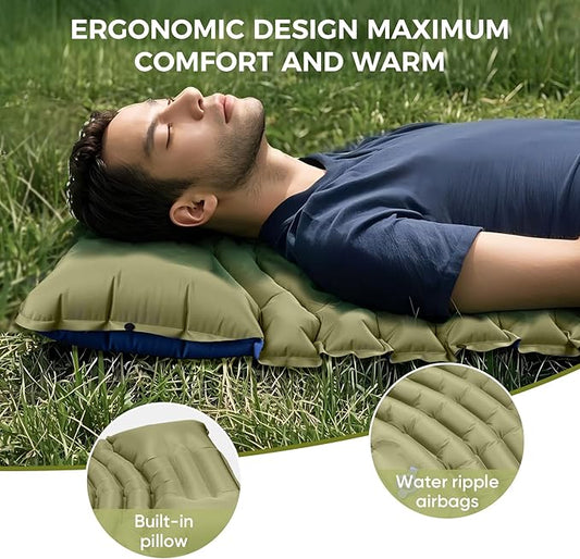 Camping Sleeping Pad, Ultra-Lightweight Inflatable Sleeping Mat with Built-in Pillow, Foot Pump, Compact and Portable, Ideal for Outdoor Camping, Backpacking, Hiking(Solo)