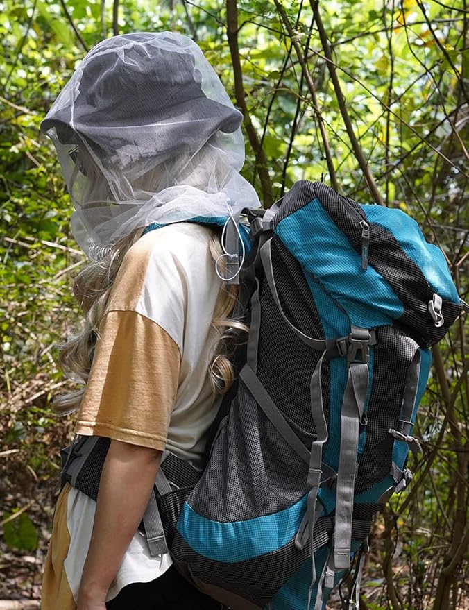 wohohoho Mosquito Head Net Mesh with Drawstring, Bug Face Netting for Hats, Mesh Face Shield for Men & Women Beekeeper Net Mask Protection for Midges, Bugs & Gnats (4 Packs, Mix Colors, Updated Size)