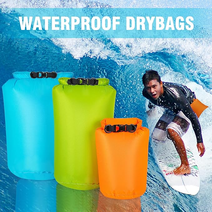 Waterproof Dry Bag 3-Pack, 5L/15L/30L Ultralight Dry Sack Portable Storage Pouch Pack for Hiking, Backpacking, Kayaking, Camping, Swimming, Boating