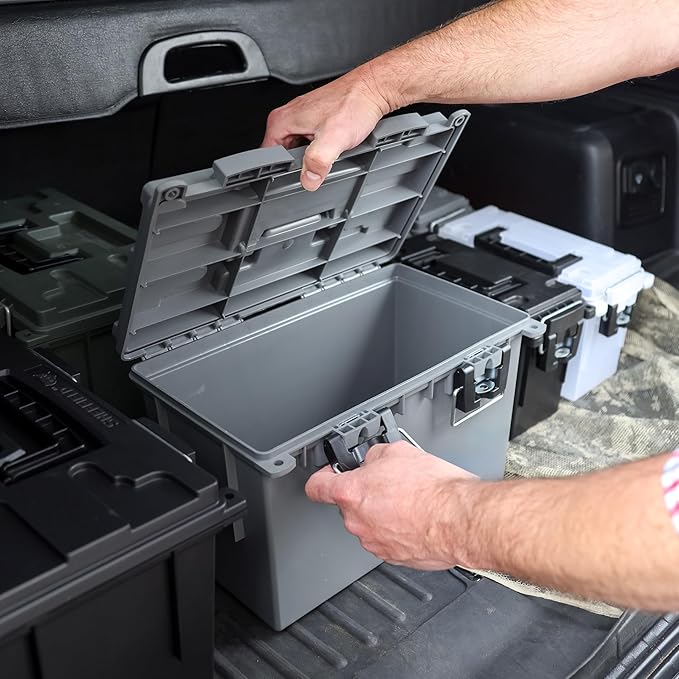 Sheffield 12775 2-Pack XL Ammo Storage Box, Stackable .50 Cal Field Boxes, Water and Dust Resistant, Lockable Storage Box with Handle, Heavy Duty Protection for Hunting Gear, Made in the USA, Gray