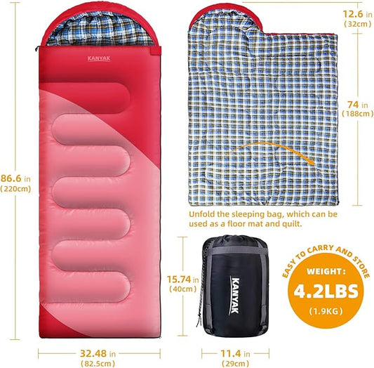 Camping Sleeping Bag, 32℉ Sleeping Bags for Adults Kids Teens Cold Weather Warm Sleeping Bag Winter for 3-4 Season Camping, Camping Gear Equipment, Traveling, and Outdoors