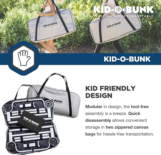 Disc-O-Bed Youth Double Cot Kid-O-Bunk, Modular for Bunk Beds, Dual Cots, or Bench with 2 Carry Bags for Portable Transport