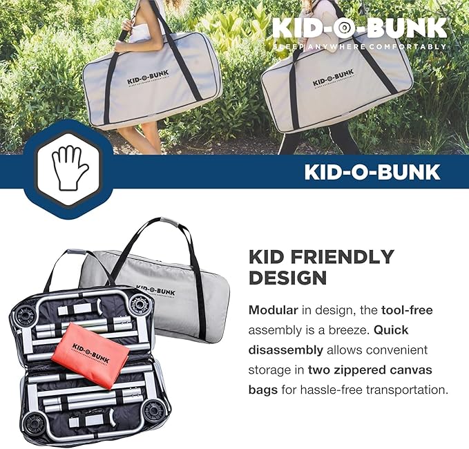 Disc-O-Bed Youth Double Cot Kid-O-Bunk, Modular for Bunk Beds, Dual Cots, or Bench with 2 Carry Bags for Portable Transport