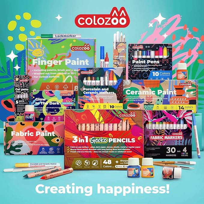 Gecko 3-in-1 Kids' Pencil Set | 48 Coloring Pencils with 2 Brushes, Sharpener, and Book for Ages 3 and Up | Ideal for Drawing, Pencil-Crayons, and Sets for Children