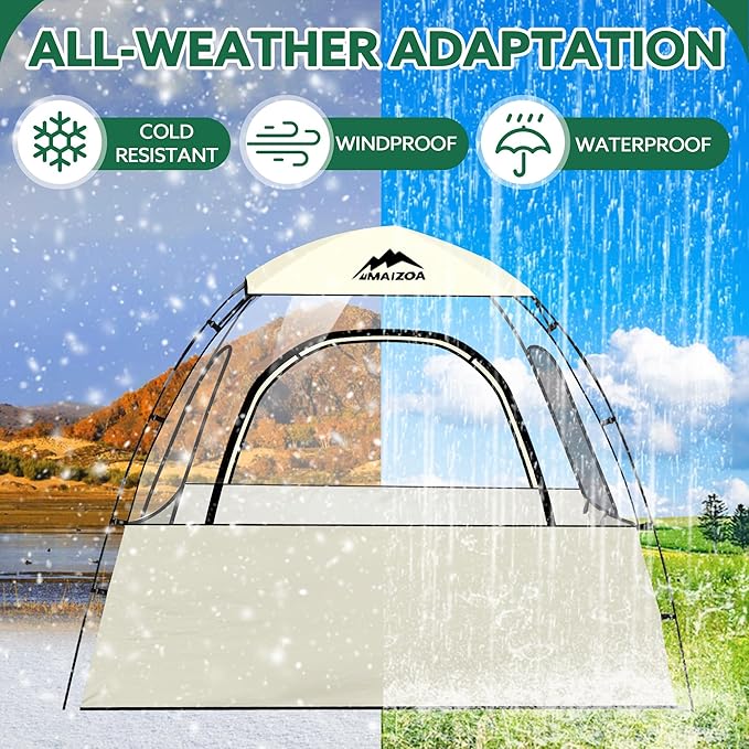 Sports Tent, 2-3 Person Outdoor Tent, 540° Transparent View,Waterproof/Coldproof, with Removable Top Cover, for Watching Sporting Events, Camping, Outdoor Activities (Khaki&Black) (Khaki)