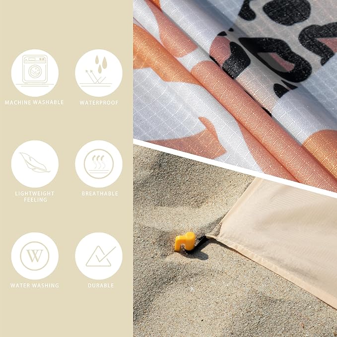 Sandproof Waterproof Beach Blanket, 80"x80" Large Beach Mat for 4-6 Adults, Lightweight Quick Dry Windproof Picnic Mat