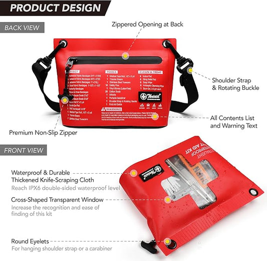 120 PCS Waterproof First Aid Kit, Portable Small Boat Dry Bag Bug Out Bag, Emergency Medical Kit Ideal for Boating, Camping, Fishing, Kayaking, Floating, Red