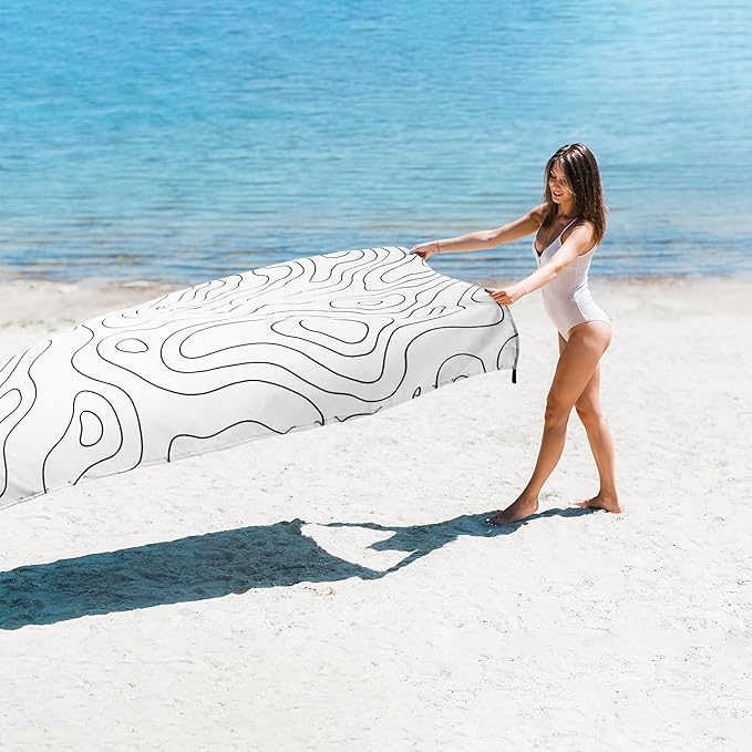 110''×118'' Oversized Beach Blanket for 4-8 Adults, White Waterproof Sandproof Picnic Blanket, Lightweight Foldable Sand Free Outdoor Mat w/ 4 Stakes & Portable Carry Bag for Travel, Camping, Hiking