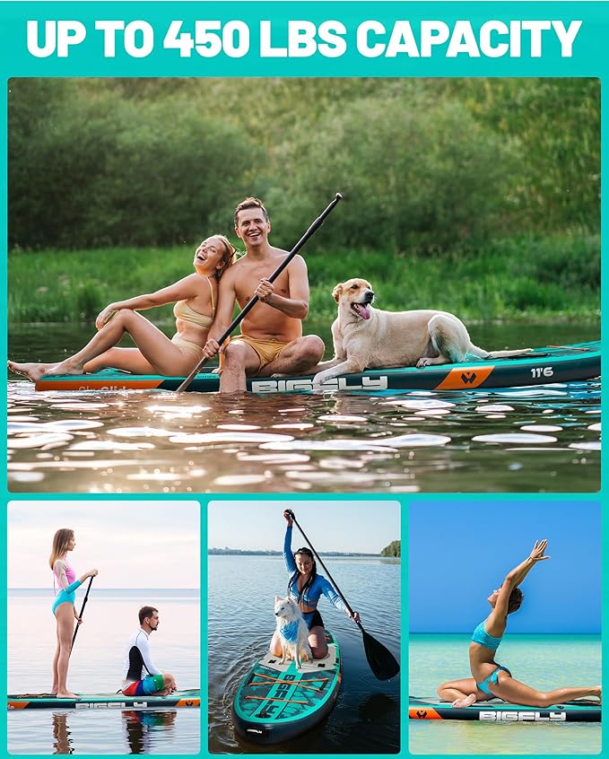 11'6×35" Super Wide Inflatable Stand Up Paddle Board, Ultra Stable Wide SUP for 2+1 People/Family/Big Size, 100L Backpack, All-Round Sup Board, US Big Fin