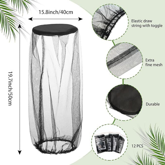 12 Pcs Mosquito Head Net Mesh Bug Face Netting Wearable Mesh Face Screen Shield for Outdoor Bugs Insect Midges Hiking Camping Walking