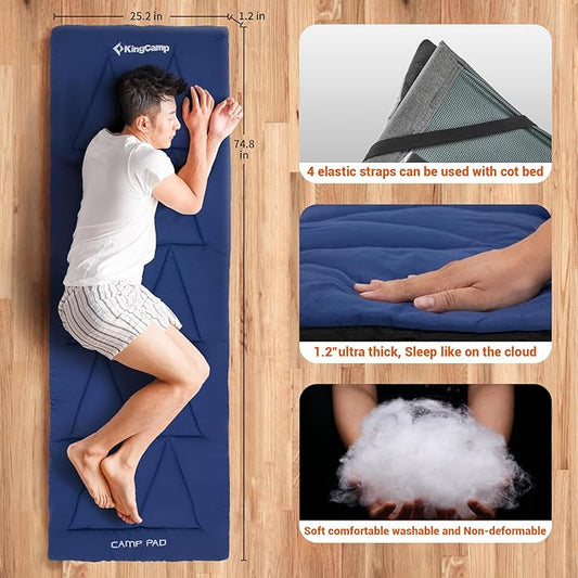 KingCamp Cot Mattress, Portable Lightweight Camping Sleeping Mat Soft Comfortable Non-Slip Cot Pad for Camp Cot, RV Bunk & Twin Beds