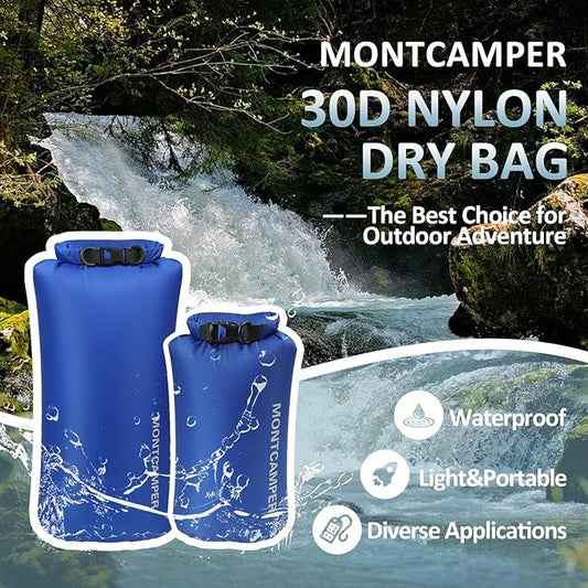 2-pack 30D Nylon Waterproof Dry Bag-Portable Storage Sack for Kayaking, Hiking and Rafting-Roll Top Closure-Float on Water(5L/20L,Blue)