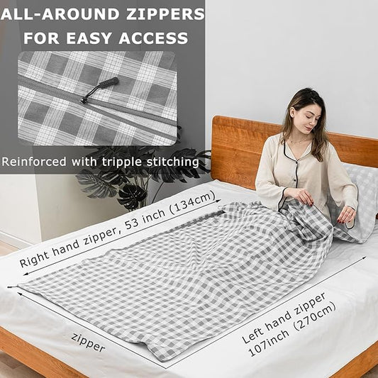 100% Cotton Sleeping Bag Liner with Full Length Zipper on 3 Sides; Single/Double Adult Sleep Sack for Travel & Camping, Multifunctional Travel Sheets (Unzipped 87”x87”) for Hotel, Lightweight