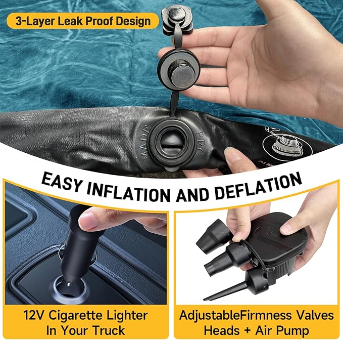 Umbrauto Inflatable Truck Air Mattress for 5.5-5.8ft Full Size Short Bed, Camping Pickup Tent for Outdoor Travel - Slate