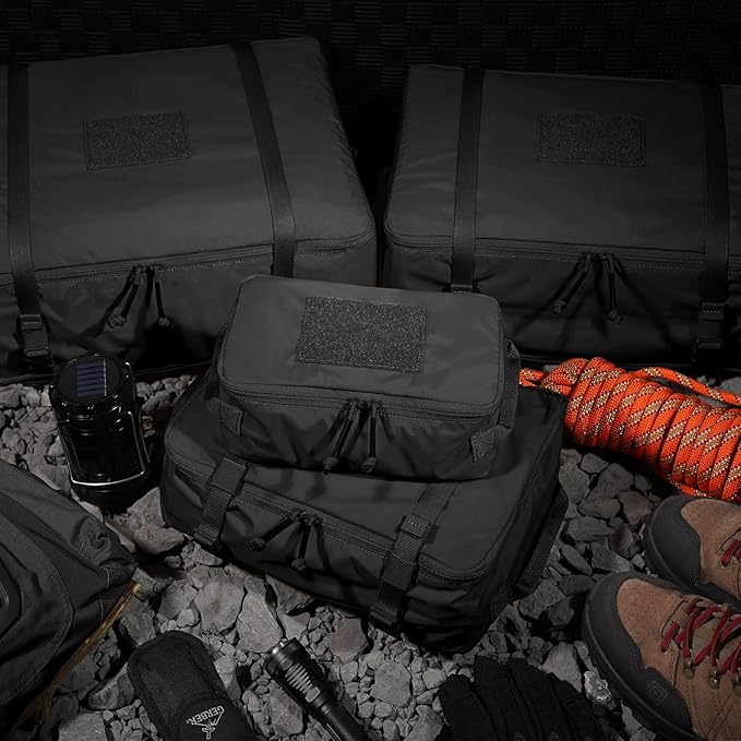 PETAC GEAR 4 PCS Tactical Modular Packing Cubes with Waterproof Material, Large Capacity Storage Bag, Easy Clean Outdoor Travel Organize Storage Pouches Bags (BK)