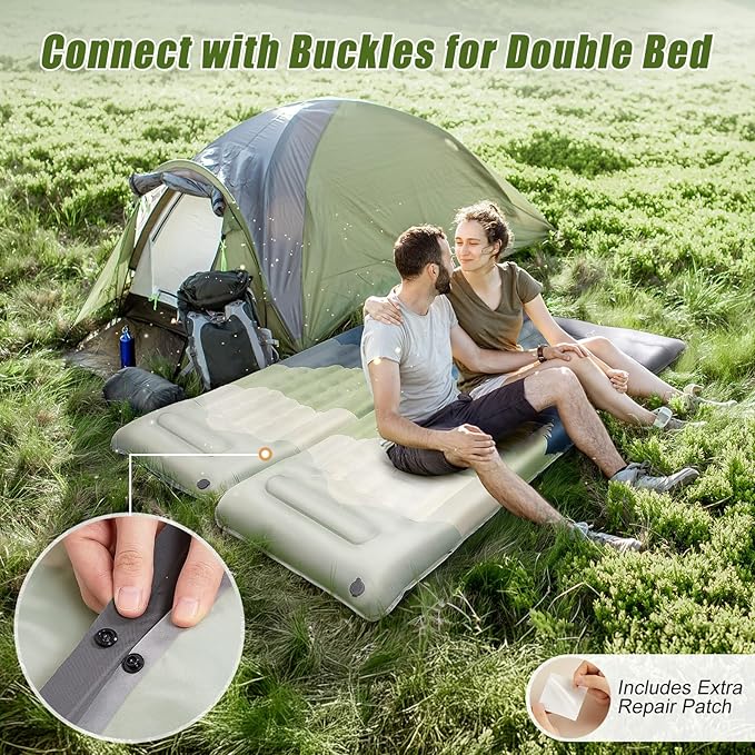 Camping Sleeping Pad Extra Thick 5 Inch Inflatable Camping Pad with Pillow Sleeping Mat Built-in Foot Pump Portable Lightweight Camping Air Mattress for Backpacking Hiking Tent