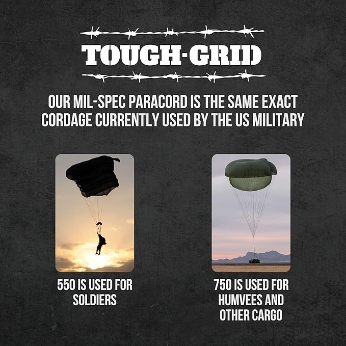 TOUGH-GRID Premium Red Paracord 550 lbs Made in USA Outdoor Survival Nylon Rope Tactical Heavy Duty Strands Parachute Cord Used by US Military Type III Mil-Spec