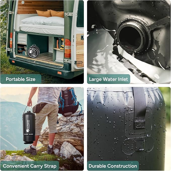 DR.PREPARE Camping Shower, 5 Gallons/20L Portable Shower with Foot Pump, Large Water Inlet, Outdoor Camp Shower Bag for Camping, Beach, Hiking, Climbing