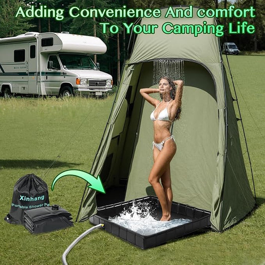 Collapsible Portable Shower Base 41"x41"x5" with Drain Pipe, Indoor/Outdoor Portable Shower Pan for Camping Tents, RVs, and More, Includes Storage Bag
