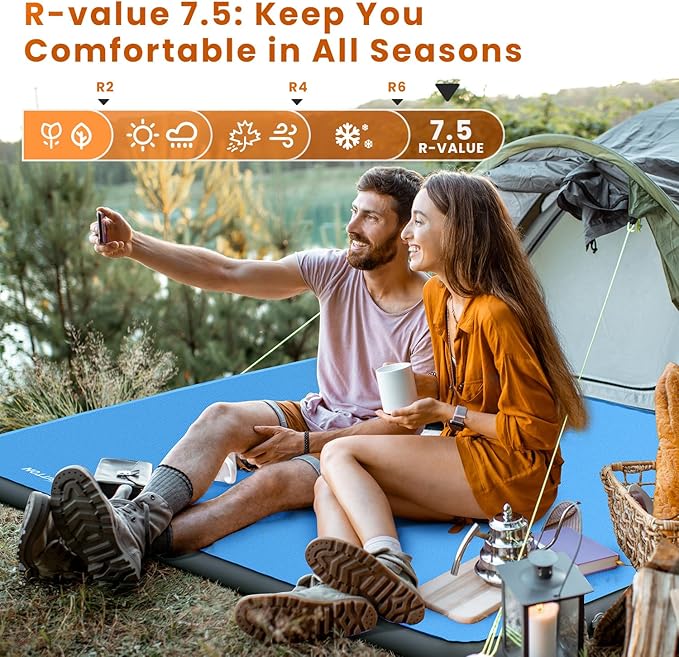 Self Inflating Sleeping Pad with Built-in Electric Pump, 4" Ultra Thick Memory Foam Double Camping Mattress, Fast Deflating Camping Sleeping Pad, 4 Season Insulated Sleeping Pad for Hiking, Tent, Car