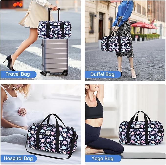 KAMO Travel Duffle Bag, Weekender Bags for Women with Shoe Compartment, Gym Bag for Women with Wet Pocket Workout Dance Tote Bag Personal Item Travel Bag with Trolley Sleeve