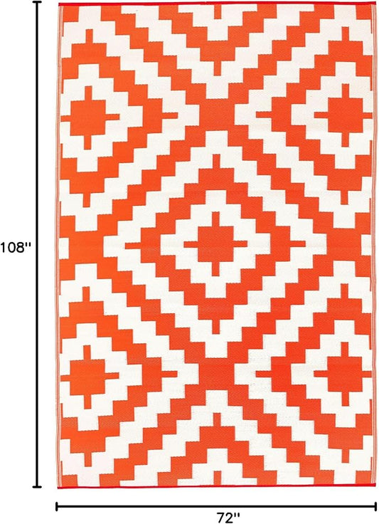 FH Home Outdoor Rug - Reversible - Indoor Use, Kids Room, Mudroom - Stain Resistant, Easy to Clean Weather Resistant Floor Mats - Nashville - Orange Crease Free 6 x 9 ft