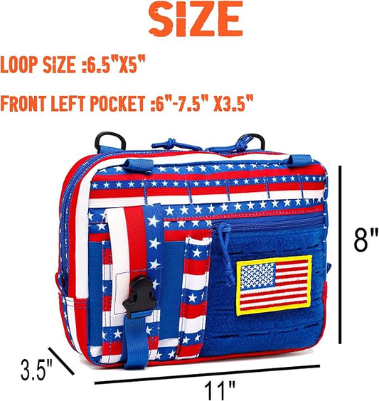 Tactical Molle Admin Pouch of Laser Cut Design,Medical EMT Organizer with Phone Pouch,EDC EMT Pack IFAK Tool Holder with US Patch (Large RedBlueStar-Without Accessories)