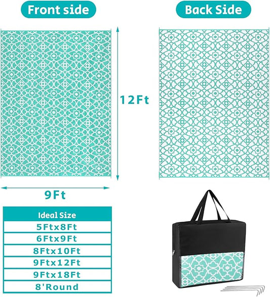 HEBE Outdoor Rug 9'x12' for Patios Waterproof Clearance Reversible Patio Mat Plastic Straw Rug RV Camping Mat Outside Area Rug Carpet for Camping RV,Porch,Deck,Balcony,Camper,Backyard