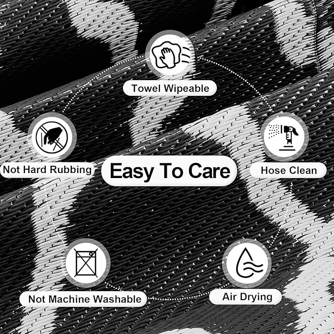 OutdoorLines Outdoor Plastic Area Rugs for Patio 9x12 ft - Reversible Outside Carpet, Stain & UV Resistant RV Mats, Straw Rug for Camping, Deck Garden, Porch and Balcony, Moroccan Black & Light Grey